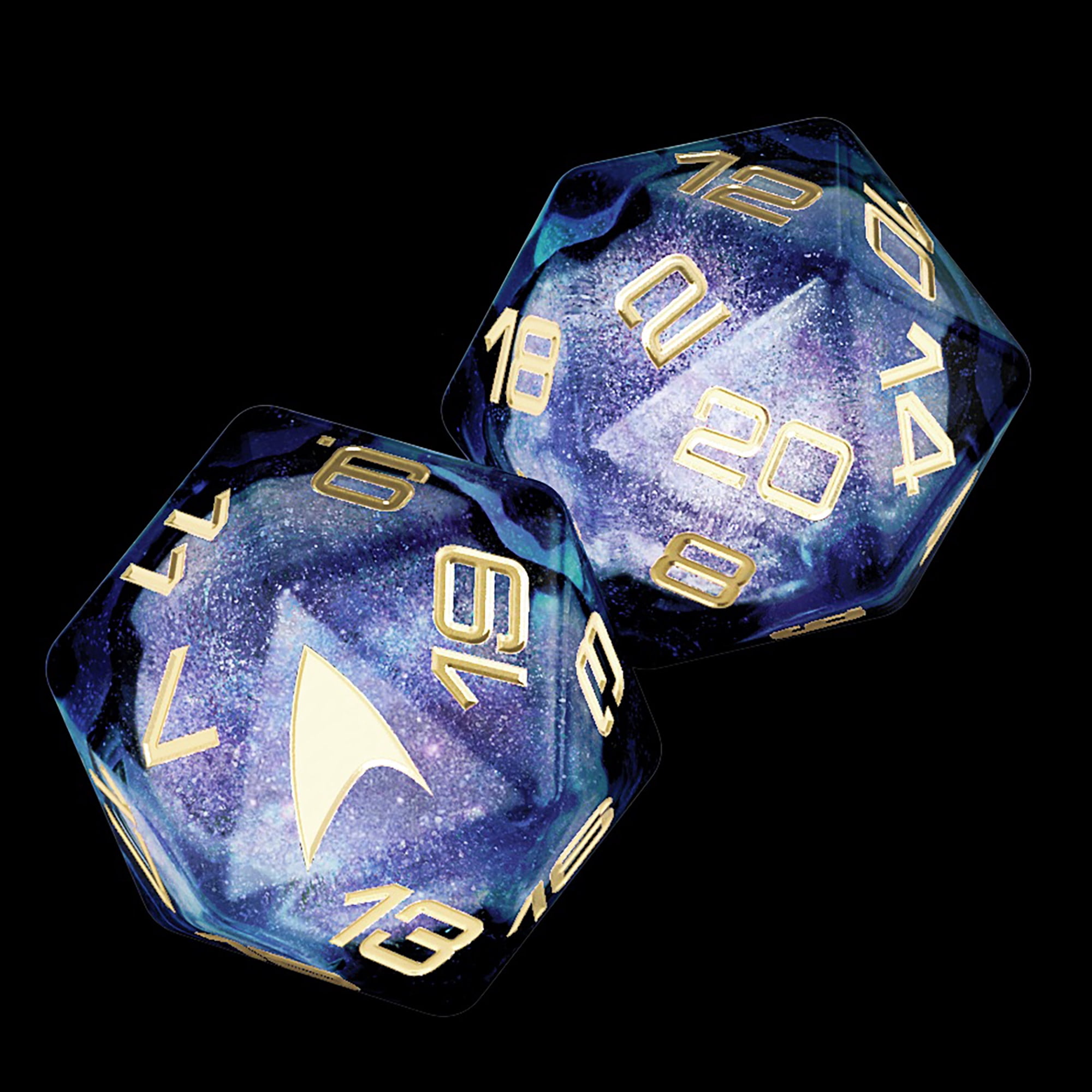 Star Trek Adventures: Second Edition - Roleplaying Dice Set - 5pc d20 RPG Die, Blue Black Starfield Galaxy, Gold Numbers-Icons, Collectible Accessory