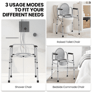 MaxKare 3 in 1 Bedside Commode Chair, Used as Raised Toilet Seat, Shower Chair, Toilet, with Handle, Removable Bucket, Adjustable Height, Support up to 300lbs