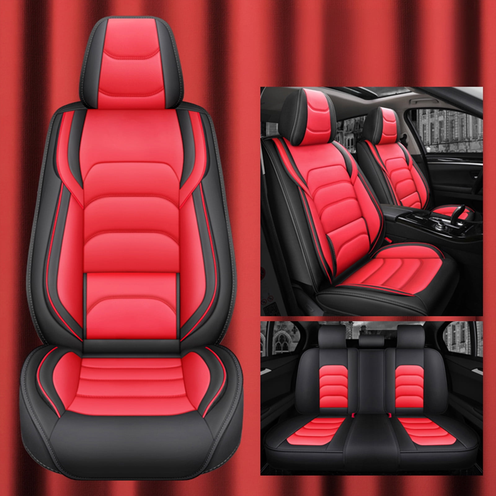 OTOEZ Universal Car Seat Cover, 5-Seat Full Set PU Leather, Front Rear Seat Protector, Waterproof Cushion Fit Most Honda Toyota Chevy Ford Nissan Vehicle Truck SUV