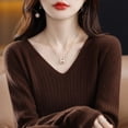 thumbnail image 1 of Suéter de punto de primavera para mujer, suéter de cuello bajo, suéter de lana con base de cuello en V para mujer, suéter coreano, 1 of 6