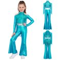 thumbnail image 6 of TSSOE Girls 2-piece Jazz Dance Outfit Shiny Sequin Tassels Latin Hip Hop Dancewear Long Sleeve Crop Top With Flared Pants Light Blue 8, 6 of 7