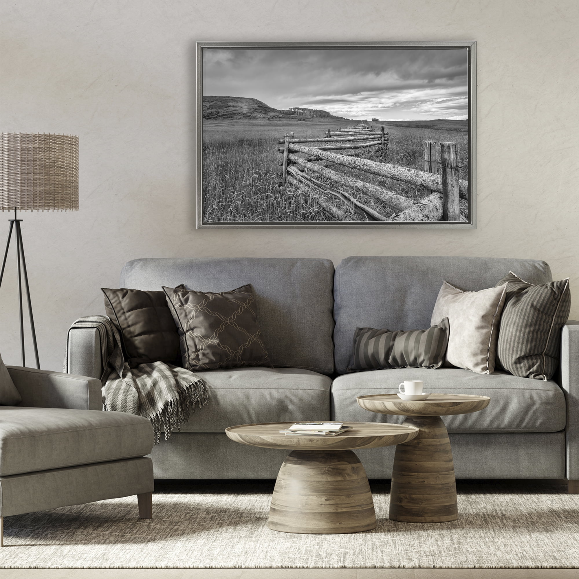 Stupell Industries Weathered Fence to Distant Horizon Gray Framed Floater Canvas Wall Art, design by Jon Evan