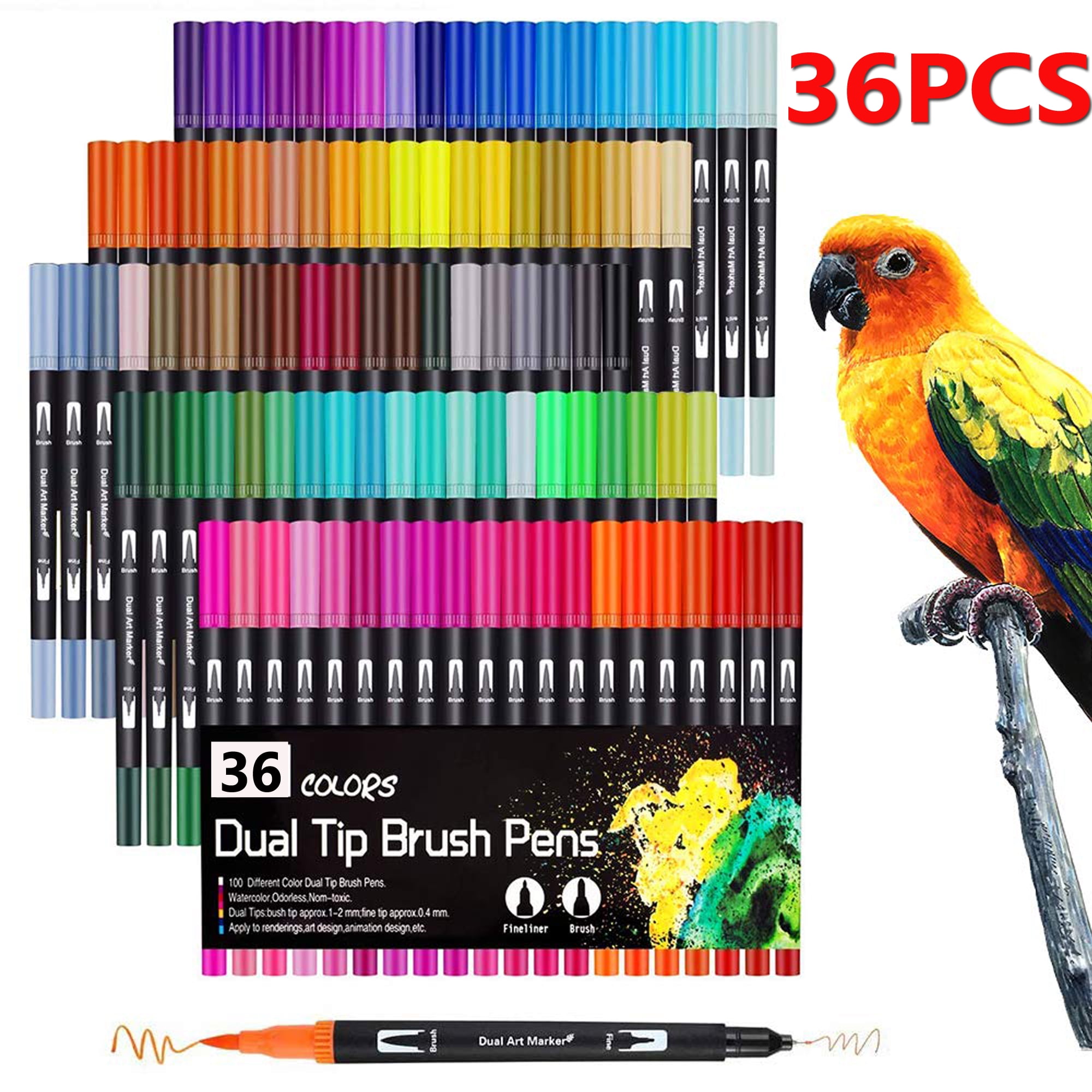 Alycoco Watercolor Brush Pens Set - Premium Soft Flexible Dual Tips Coloring Brush Pen & Fineliner Color Marker Pens for Children Adult Coloring