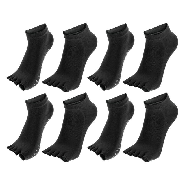 4 pares de calcetines de medio dedo con cinco dedos, unisex, antideslizantes, pegajosos, de ajuste diario, color negro