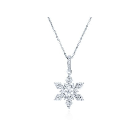 Rhodium Snowflake Pendant - BERRICLE Rhodium Plated Sterling Silver Cubic Zirconia CZ Snowflake Fashion Pendant Necklace 18