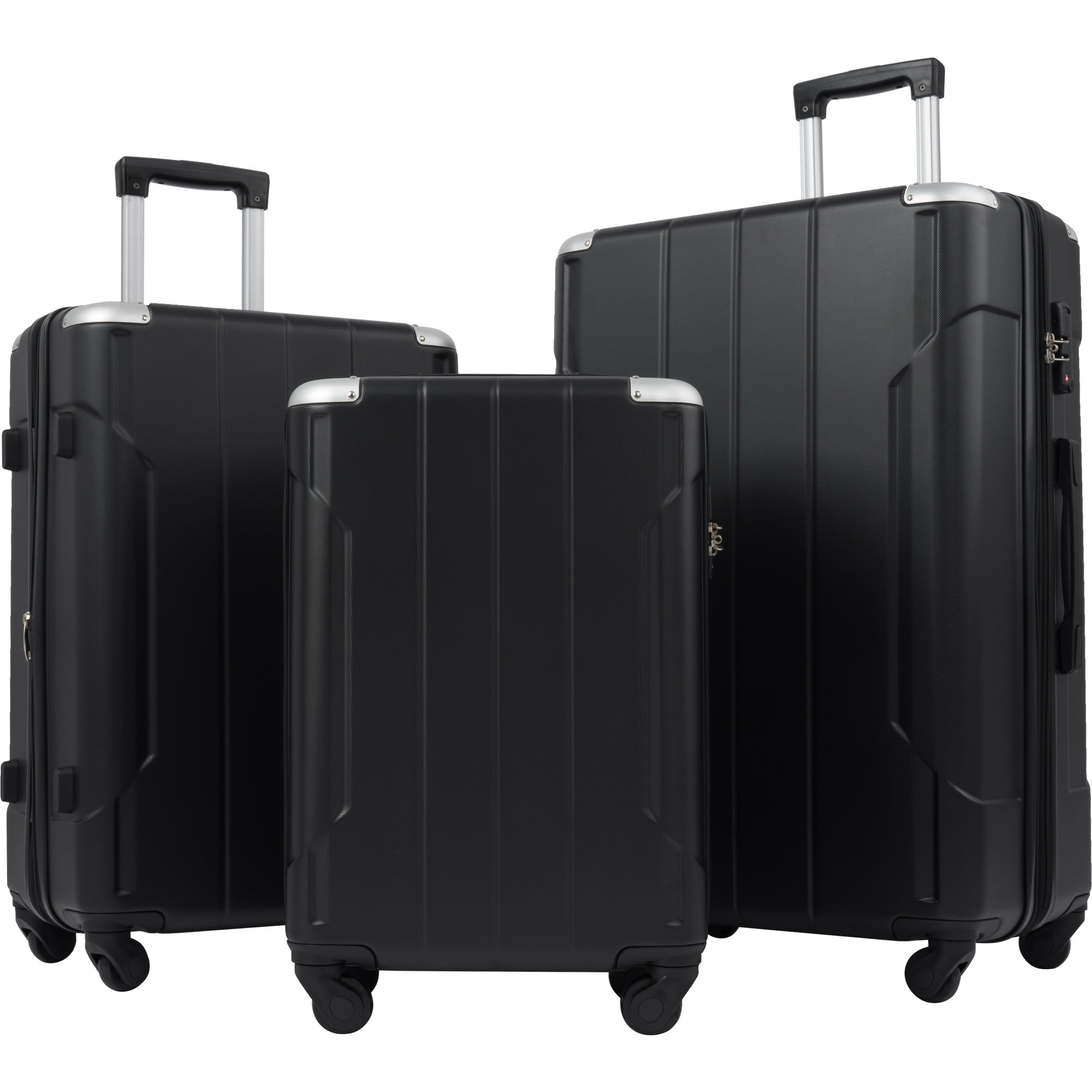 Anysun 3 Piece Luggage Set with TSA Lock Zipper Suitcase - Black ...