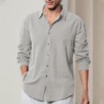 thumbnail image 2 of UVEASISHA Summer Sale Mens Solid Color Button Down Shirt Lightweight Long Sleeve Lapel Shirts Loose Fit Casual Beach Shirt 2025 Summer Wedding Dress Shirts Gray XL, 2 of 7