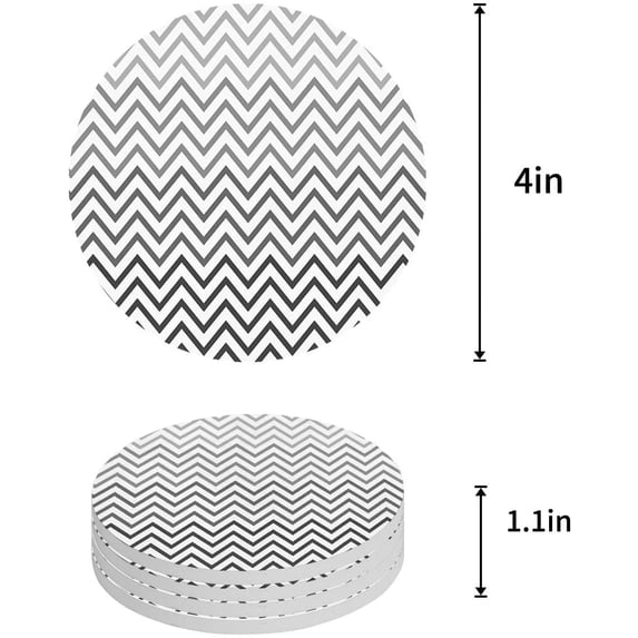 FMSHPON Grey Chevron Pattern Set of 4 Round Coaster for Drinks, Absorbent Ceramic Stone Coasters Cup Mat with Cork Base for Home Kitchen Room Coffee Table Bar Decor