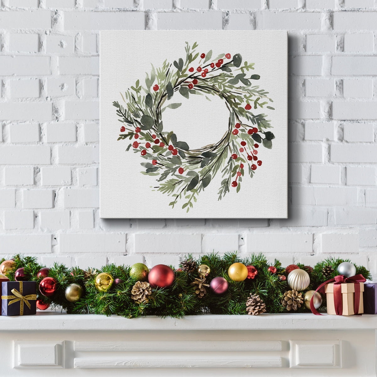 Holly Farmhouse Wreath II- Gallery Wrapped Canvas