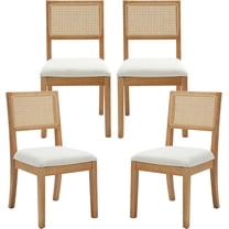 Westice Rattan Dining Chairs Set of 4, Farmhouse Natural Dining Room Chairs with Upholstered Cushion, Wood Armless Chairs for Kitchen/Restaurant