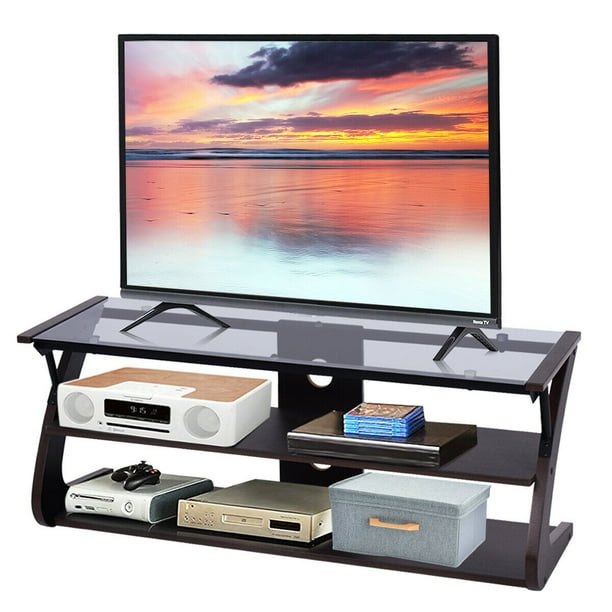 Costway 3Tier Tempered Glass Top TV Stand Entertainment Center Media