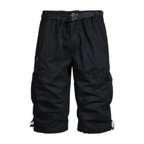 Cargo Capri Pants for Men Cotton Capris Elastic Waist Outdoor Hiking Pants with Pockets