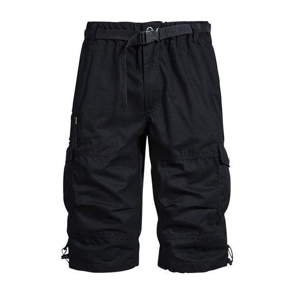 CHEEREAM Mens Outdoor Cargo Capri Pants Relaxed Fit Multi-Pocket 3/4 Long Shorts Cotton Twill Beach Hiking Travel Shorts Black 5XL