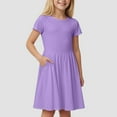 thumbnail image 2 of Wxirdiow Girl Casual Dress Girls Dress Summer Ruffle Sleeve Mesh A Line Casual Party Dresses with Pockets Purple Size,4-5 Years, 2 of 9