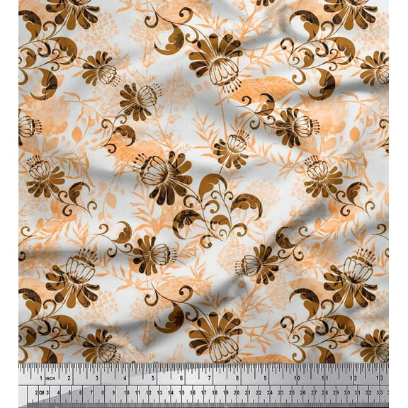 Soimoi Cotton Duck Fabric Swirl,Leaves & Floral Artistic Print Sewing Fabric Yard 42 Inch Wide