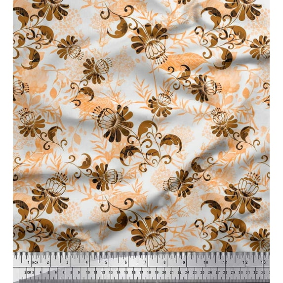 Soimoi Cotton Poplin Fabric Swirl,Leaves & Floral Artistic Print Fabric by Yard 42 Inch Wide