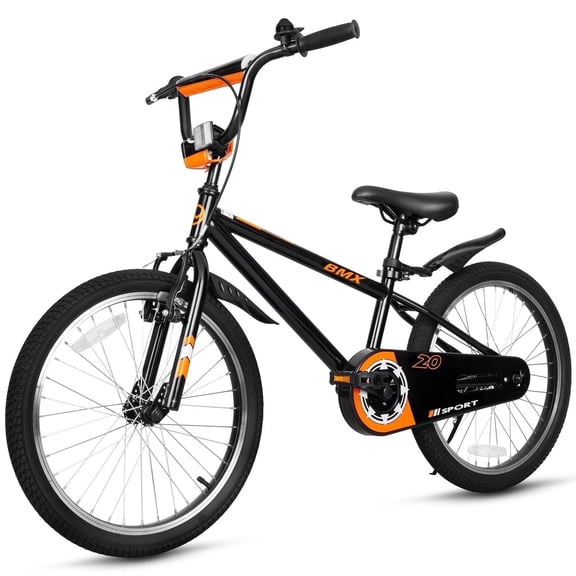 Hykolity 20 Inch Kids Bike Boy Bicycle BMX Style Children Rider Ages 6-12 Years Old Boys Girls Kids Bicycle with Kickstand Adjustable Seat and Handlebar Black