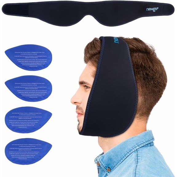 Jaw Ice Pack, Face Ice Pack for Wisdom Teeth, Jaw Ice Wrap with 4 Reusable Hot Cold Therapy Gel Packs for Facial & Oral Surgery, TMJ, Head and Chin Pain Relief, Dental Implant