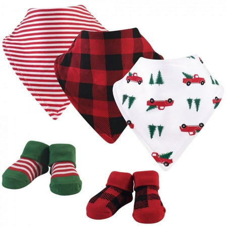 UPC: 0660168565065 | Hudson Baby Infant Boy Cotton Bib and Sock Set 5pk  Christmas Tree  One Size