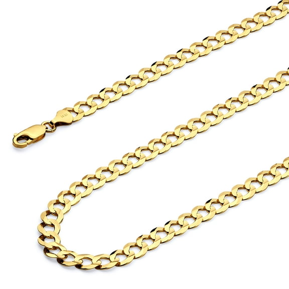 Wellingsale 14k Yellow Gold Polished Solid 5.7mm Cuban Concaved Curb Chain Necklace with Lobster Claw Clasp - 24"
