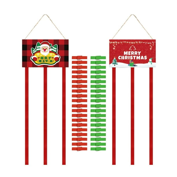 2 soportes para tarjetas navideñas, decoración de pared con 40 Clips para fotos, colgador para exhibición de fotos, decoración navideña para fiestas y Papá Noel Macarena tablero de exhibición de fotos