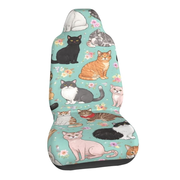 Floral Cat Pattern Car Seat Covers Stretch Car Seat Protectors Universal Fit