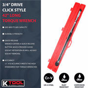 K Tool 72175 Ratcheting Torque Wrench, 100-600 ft/lbs, Click Style, Case Included