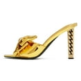 thumbnail image 2 of FSJ Women Slip On Round Open Toe Sandals Metal Chain Block Chunky High Heel Mules Metallic Knot Wedding Summer Slides Party Dress Shoes Size 10 Gold, 2 of 4