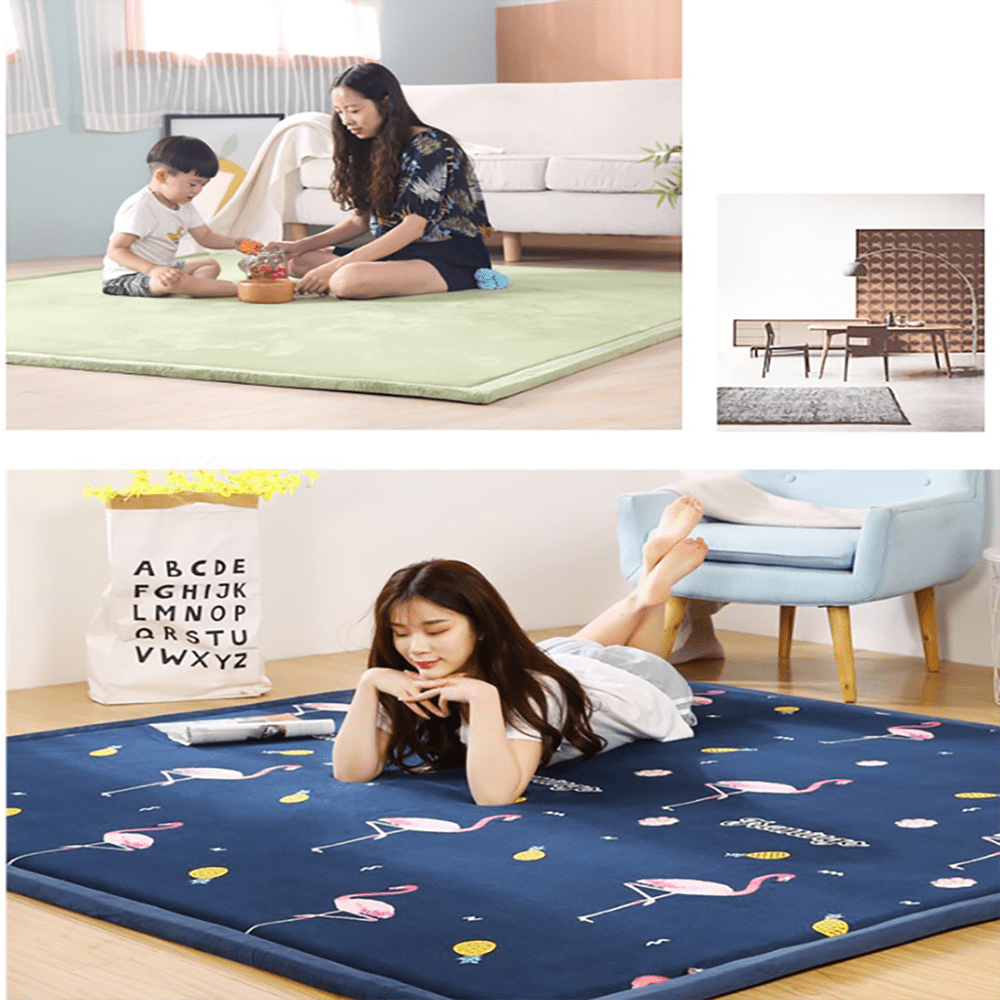 Thick Memory Foam Baby Play Mat, Soft Coral Velvet Non-Slip Backing Living Room Carpet for Versatile Use, Vacuum Compressed Moisture Resistant Mat (Coral Red)
