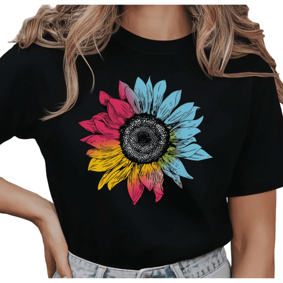 UNISHE Women's Rainbow Tie-Dye Sunflower Graphic Short Sleeve T-Shirt Comfortable Cotton Crewneck Top