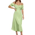 thumbnail image 1 of 2025 Vestido midi cruzado de satén con hombros descubiertos para mujer - Diseño fruncido para bodas/fiestas - Tejido elástico y ligero con opciones de tallas múltiples, 1 of 5