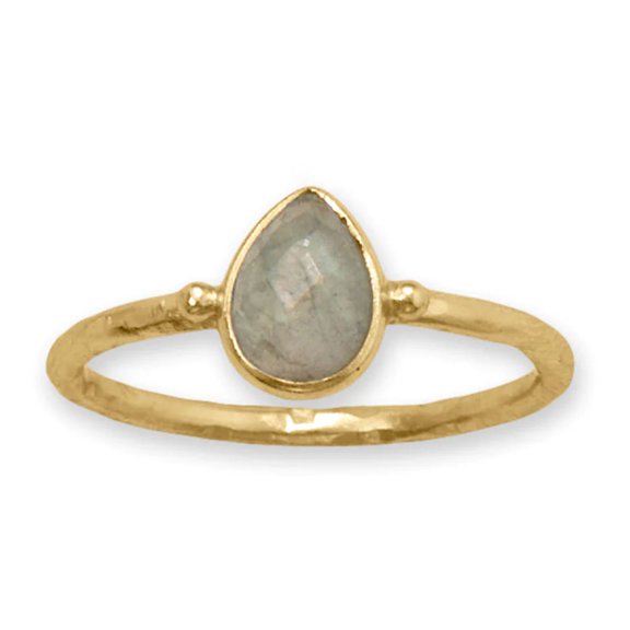Labradorite Ring Pear Shape 14k Gold-plated Silver Stackable, 6