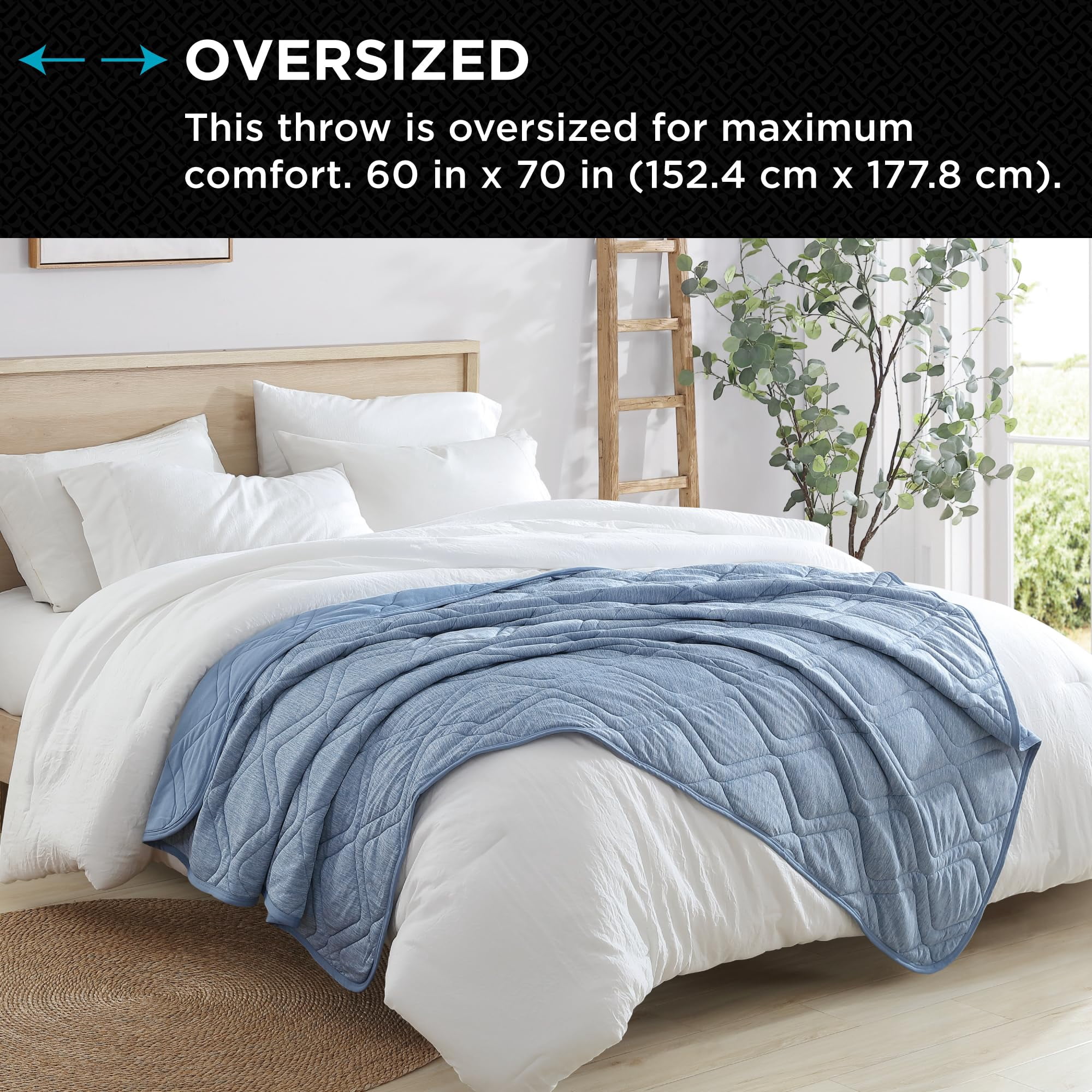 Brookstone Cooling Comfort Throw - Innovative Cooling Dual-Sided Throw - Oversized Cool Blanket for Hot Sleepers - Cooling Blankets for Sleeping - Nylon and Polyethylene Cooling Blanket - Faded Denim