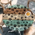 thumbnail image 2 of Teal Blue Brown Round Tablecloth, Fitted Table Cover with Elastic for 55"-60" Round Tables, Rustic Farmhouse Dog Paw Vintage Table Cloth Outdoor Indoor Dinning Party Waterproof Tablecloths, 2 of 7