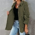 thumbnail image 5 of IROINNID Women's Corduroy Jacket Turndown Lapel Solid Color Long Sleeve Leisure Pockets Buttons Tops Outerwear Jacket Coat, Army Green, 5 of 8