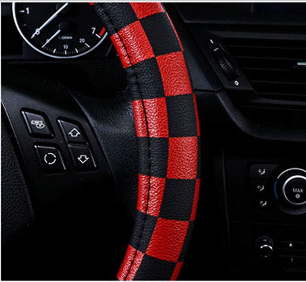 1 Pack Grid Style Microfiber Leather Auto Car Steering Wheel Cover Universal 15 Inch for Women Men, Red