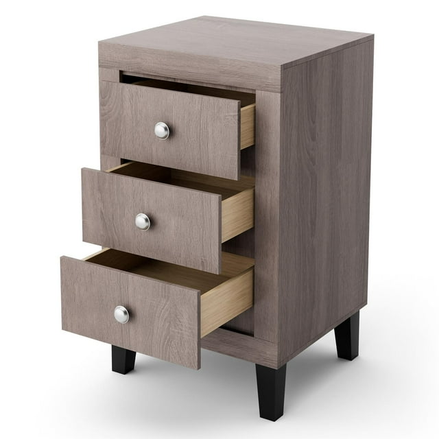 Giantex Wood End Side Table, Bedside Accent Sofa Nightstand for Small Space, Gray