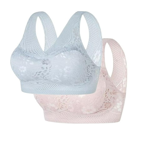 2 Pcs Women Push Up Bra Supportive Wireless Bralettes Breathable Wire Free Basic Bra Lady Embroidery Full Coverage Brassiere No Underwire Everyday Bra Minimizer Bra