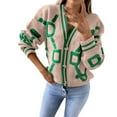 thumbnail image 2 of Delayuji Womens Sweater Fashion Casual Button Down Cardigan Sweater Green Line Pattern Long Sleeve Loose Outwear Coat Spring Clothes, 2 of 5