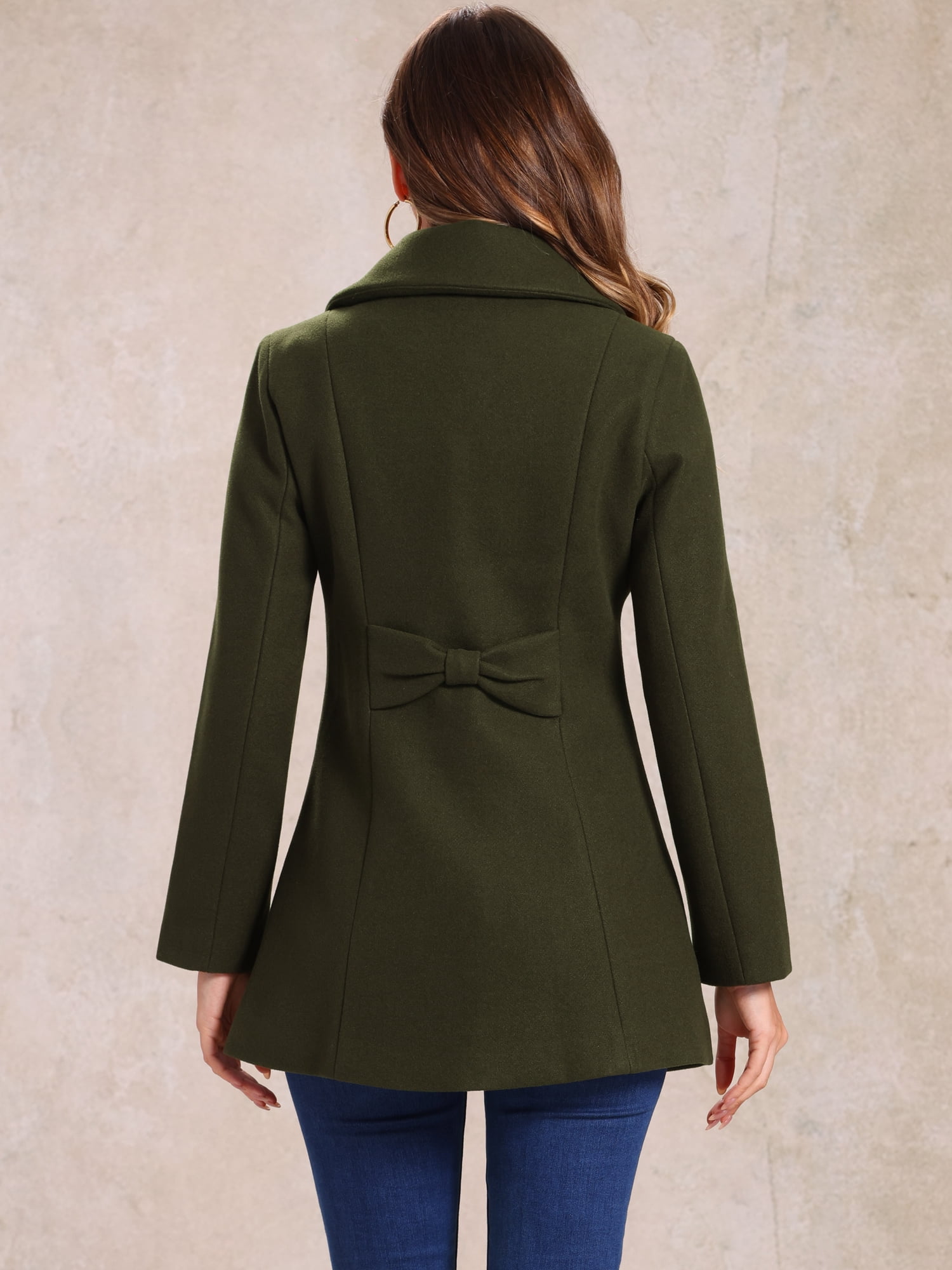 DARING DIVA Women's Turn-Down Collar Pockets Outwear Winter Coat S Army Green
