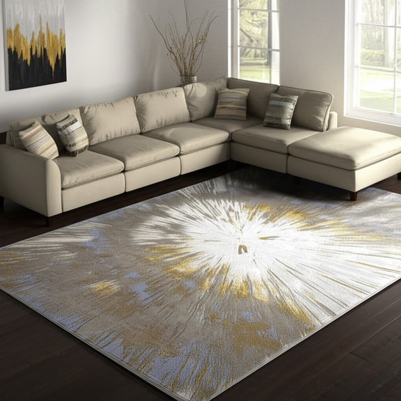 HomeRoots 616890 7 x 10 ft. Gold & Silver Abstract Rectangle Area Rug