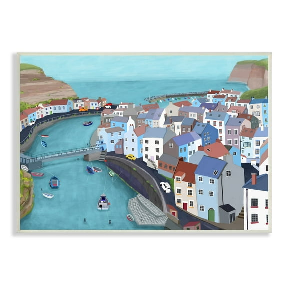 Stupell Industries Bay Harbor Town Port Land Bridges Building Architecture ,15 x 10, Design by Carla Daly