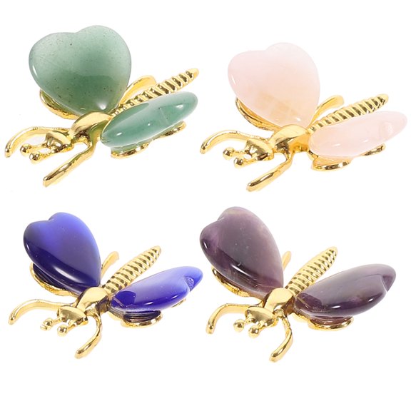Tineasur 4Pcs Assorted Color Heart Crystal Butterfly Figurines Decorative Desktop Accessories