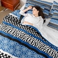 thumbnail image 4 of Manfei Tribal Damask Blue Bedding Comforter Set 7pcs, Fashion Zebra Print Queen Bedding Sets, Boho Stripes Abstract Reversible Queen Sheet Sets, Breathable Home Decor, 4 of 7