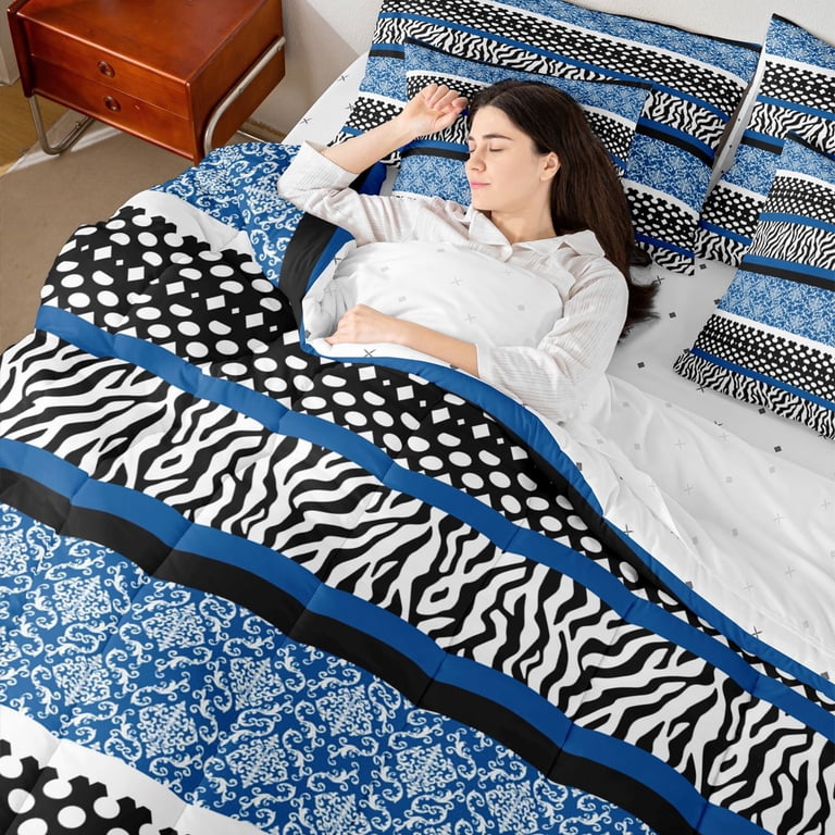 Manfei Tribal Damask Blue Twin Bedding Sets 7-Piece, Fashion Zebra