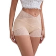 thumbnail image 4 of INSPIRE CHIC Mother's Day Women's Panties High Rise Lace Trim Shaper Shorts Tummy Control Hip Lifter L Apricot, 4 of 6