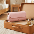 thumbnail image 5 of Professional Makeup Brush Travel Case, Waterproof Vegan Leather Cosmetic Pouch for Vanity and Toiletry Storage, Slim Portable Makeup Tool Organizer, Desert Rose, 5 of 6