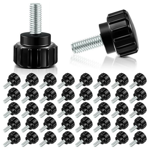 40pcs Carbon Steel Threaded Knurled Thumbscrew Screw on Knobs Grips Black Round Clamping Screw, Black (M6 X 10 Mm)