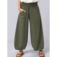 thumbnail image 4 of Women Cotton Palazzo Pants Summer Boho Wide Leg High Waist Casual Lounge Pant Vacation Outfits Olive Green M, 4 of 8