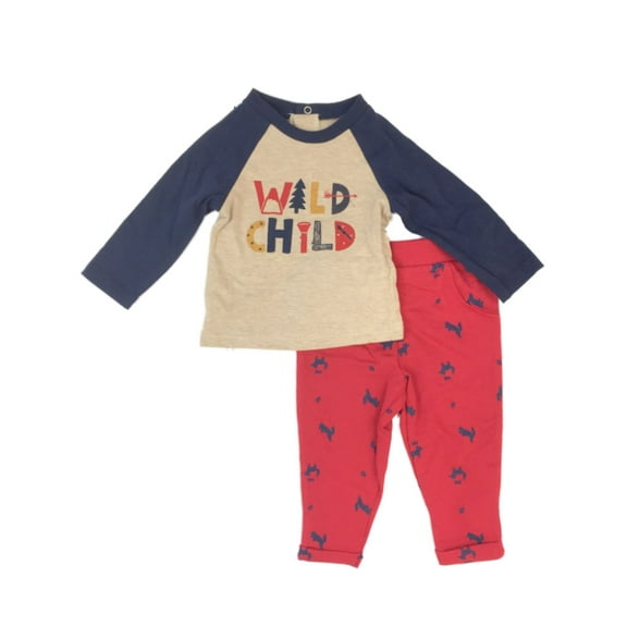 Infant Boys Wild Child Baby Outfit Camping Tee Shirt & Red Fox Pants Set 6-9m